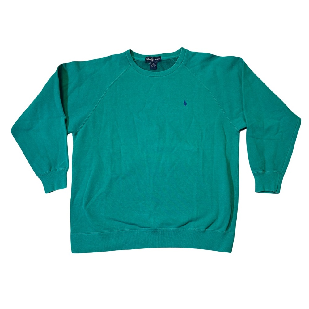 VINTAGE Polo Ralph Lauren mens L Large teal crewneck pullover sweatshirt EUC